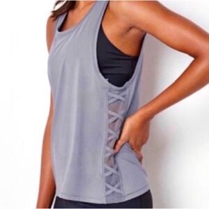 Victoria Sport Gray Athletic Tank Top Lace Up Sides Women's Size L